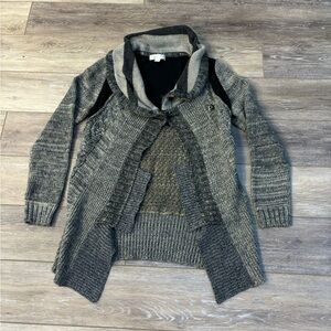 Boo Radley Cardigan Sz S Gray/Black Long Sleeve Chunky Knit Lagenlook Sweater